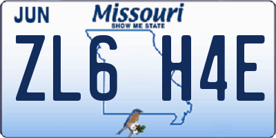 MO license plate ZL6H4E