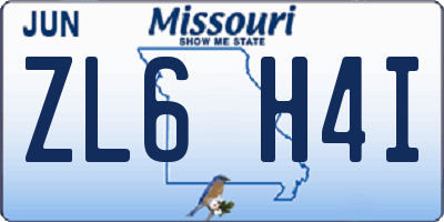 MO license plate ZL6H4I