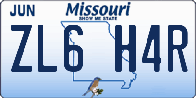 MO license plate ZL6H4R