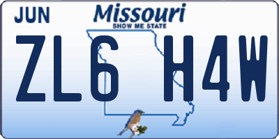 MO license plate ZL6H4W