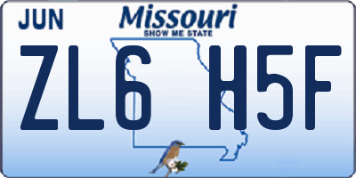 MO license plate ZL6H5F