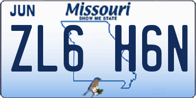 MO license plate ZL6H6N