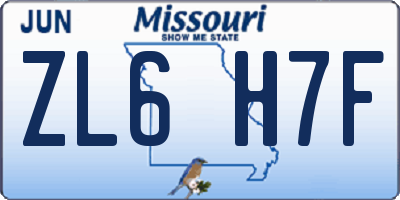 MO license plate ZL6H7F