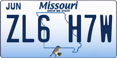 MO license plate ZL6H7W