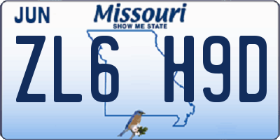 MO license plate ZL6H9D