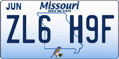MO license plate ZL6H9F
