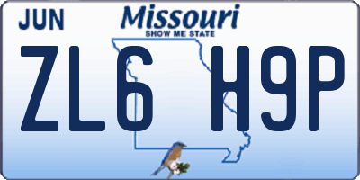 MO license plate ZL6H9P