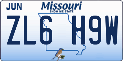 MO license plate ZL6H9W