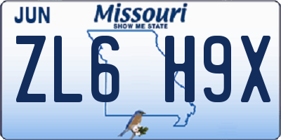 MO license plate ZL6H9X