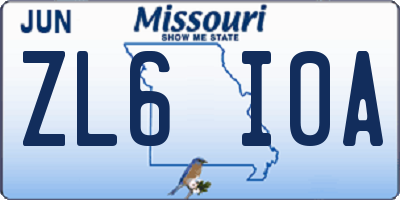 MO license plate ZL6I0A
