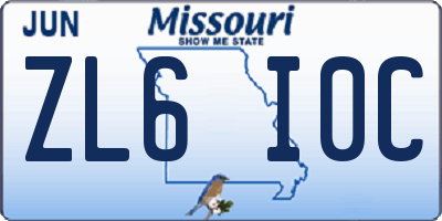 MO license plate ZL6I0C