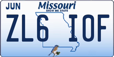 MO license plate ZL6I0F
