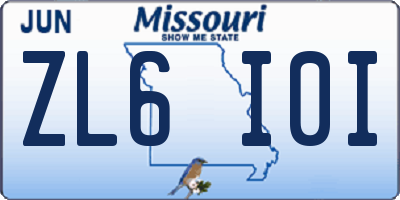 MO license plate ZL6I0I