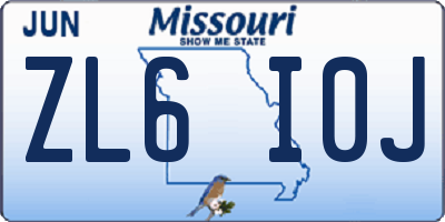 MO license plate ZL6I0J