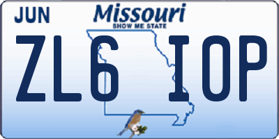 MO license plate ZL6I0P