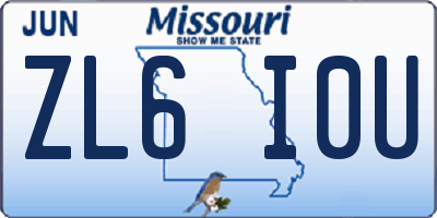 MO license plate ZL6I0U