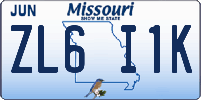 MO license plate ZL6I1K
