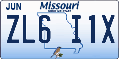 MO license plate ZL6I1X