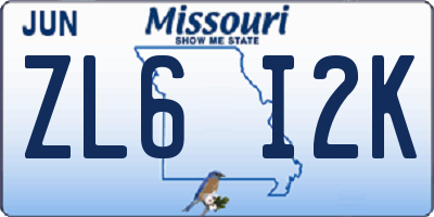 MO license plate ZL6I2K