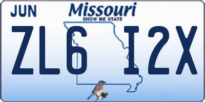 MO license plate ZL6I2X