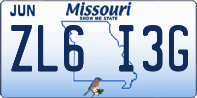 MO license plate ZL6I3G