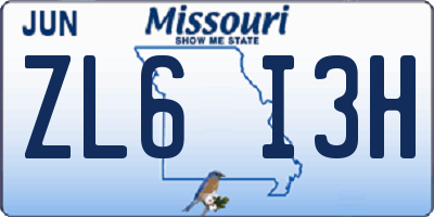 MO license plate ZL6I3H