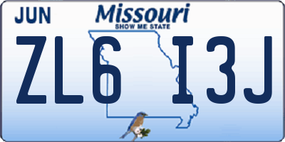 MO license plate ZL6I3J
