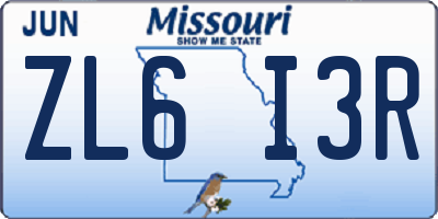 MO license plate ZL6I3R
