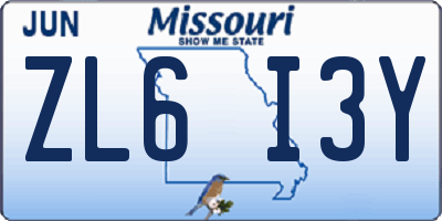 MO license plate ZL6I3Y