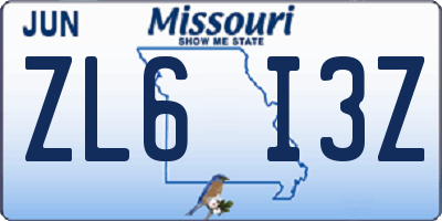 MO license plate ZL6I3Z