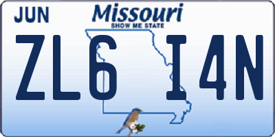 MO license plate ZL6I4N
