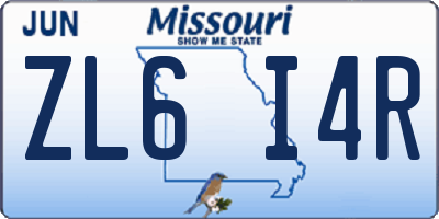 MO license plate ZL6I4R