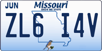 MO license plate ZL6I4V