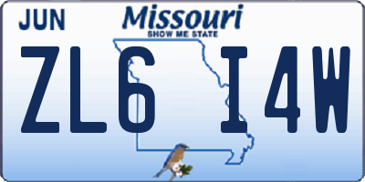 MO license plate ZL6I4W