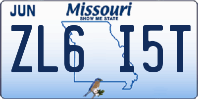 MO license plate ZL6I5T