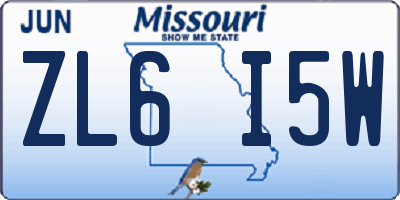 MO license plate ZL6I5W