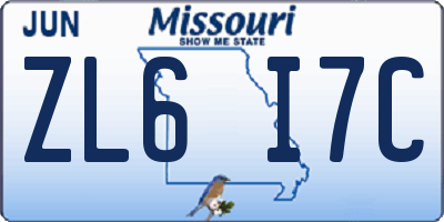 MO license plate ZL6I7C