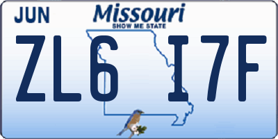 MO license plate ZL6I7F