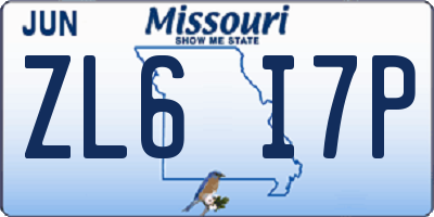 MO license plate ZL6I7P