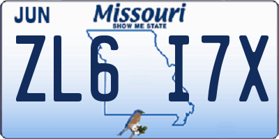MO license plate ZL6I7X