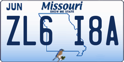 MO license plate ZL6I8A