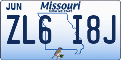 MO license plate ZL6I8J