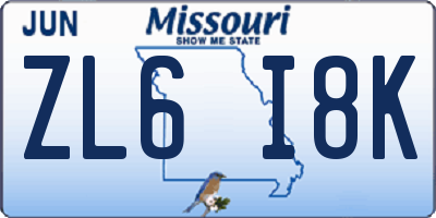 MO license plate ZL6I8K