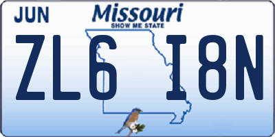 MO license plate ZL6I8N