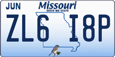 MO license plate ZL6I8P