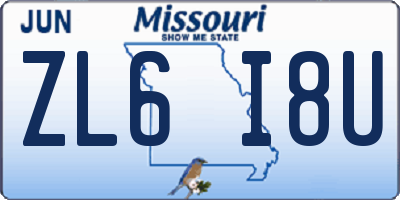 MO license plate ZL6I8U