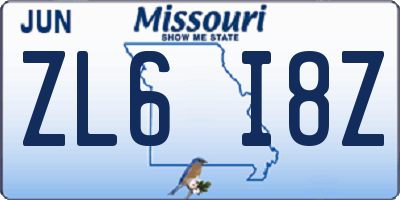 MO license plate ZL6I8Z