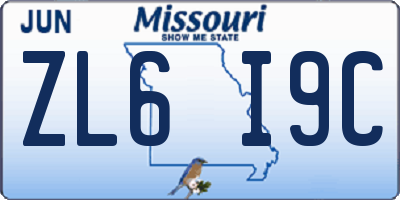 MO license plate ZL6I9C
