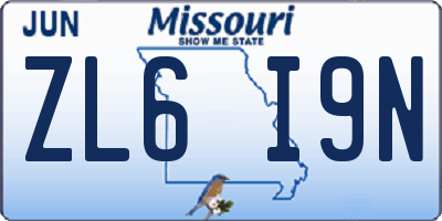 MO license plate ZL6I9N