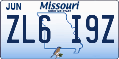 MO license plate ZL6I9Z